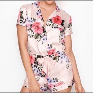 Victoria's Secret Pink Floral Satin Short PJ Romper